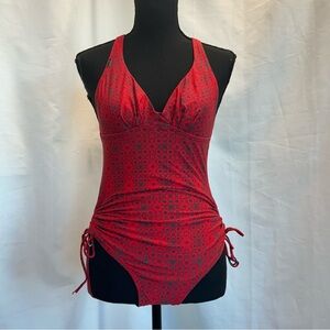 LOLE red floral Geometric print one piece swimsuit Sz S